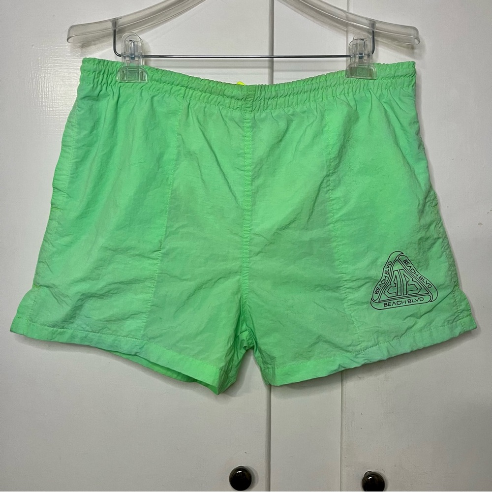 Vintage 80s Neon Green Beach Boulevard Swim Shorts